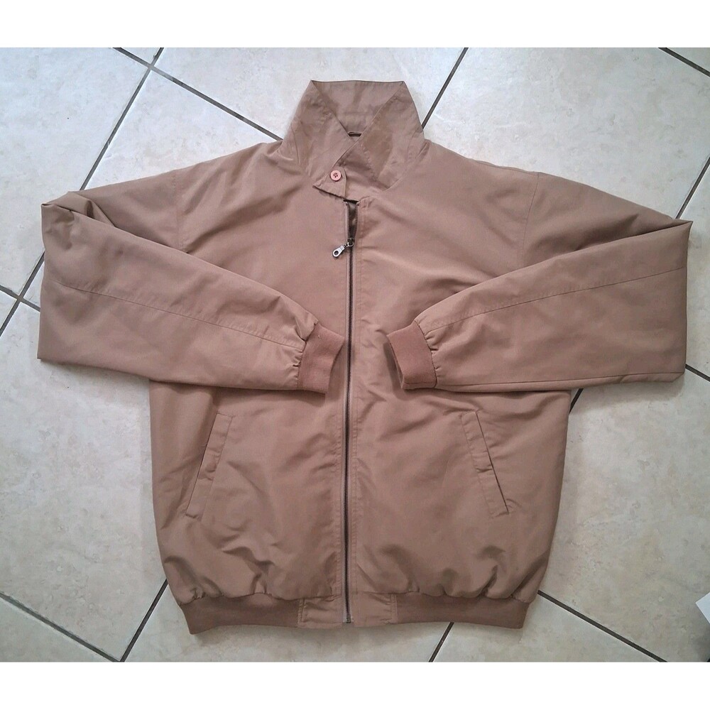 KS Kaiser Signature Mens Jacket Large Tan Bomber Zip Classic Y2K Harrington